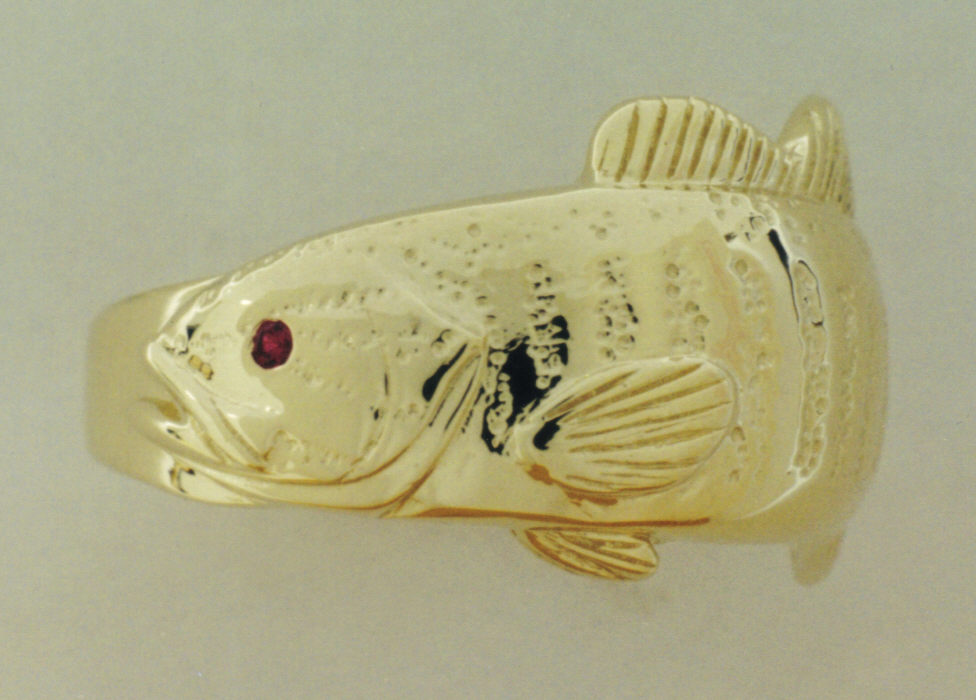 Smallmouth Bass Ring with Ruby Eye
