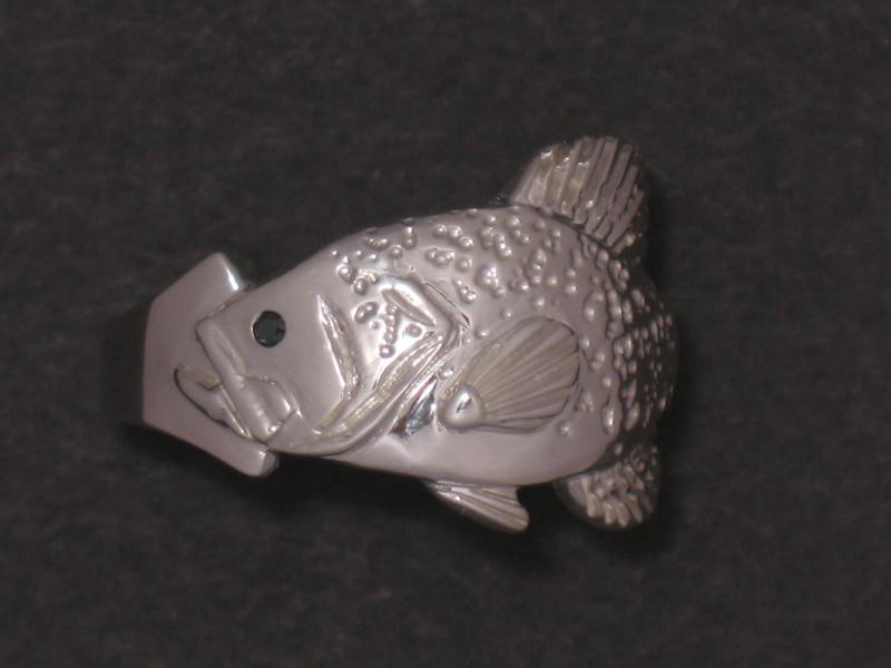 Sterling Silver Crappie Ring with Black Diamond Eye